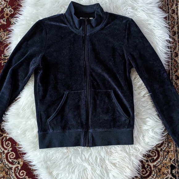 Aritzia TNA Midnight Blue Velvet Zip Up Jacket - Picture 10 of 12